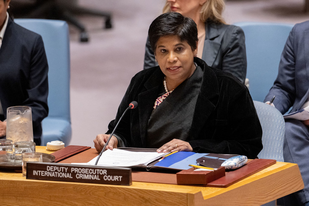 Nazhat Shameem Khan, Deputy Prosecutor of the International Criminal Court (ICC); briefs the UN Security Council meeting on the situation in Libya.